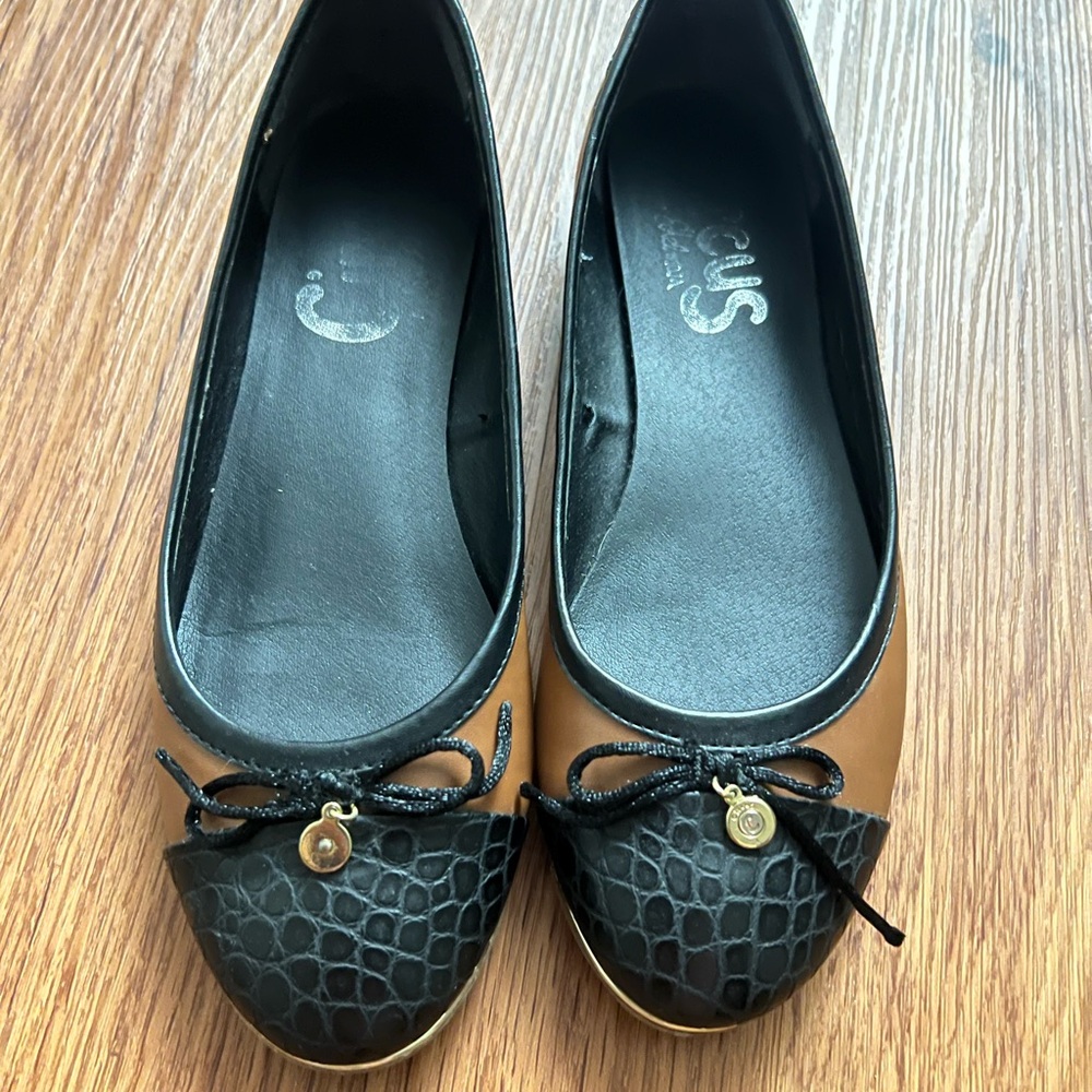 Black and Brown Flats with Bow Detail